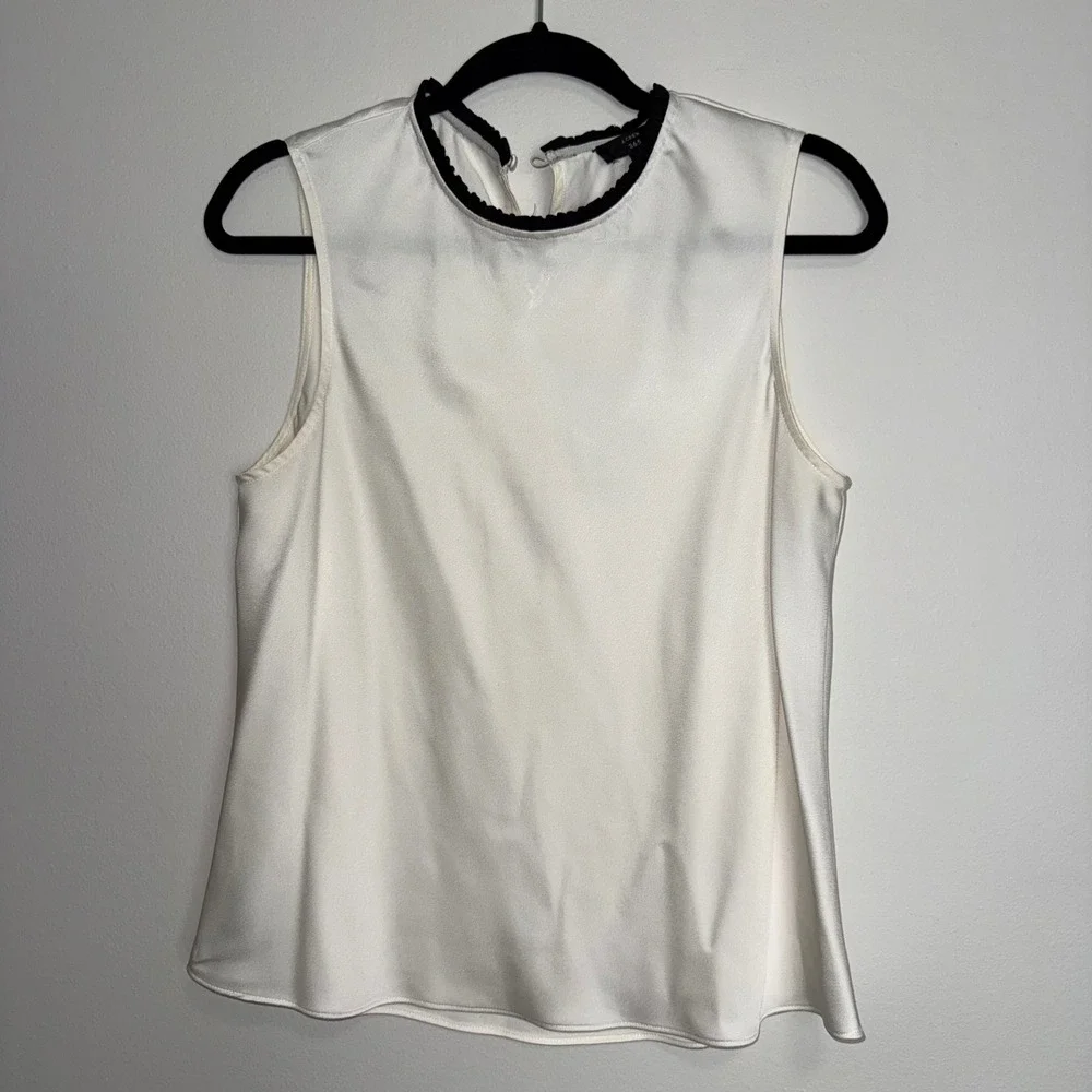 J. Crew 365 White Black Trim Sleeveless Shell Top Women's Size‎ Medium